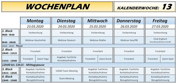 Wochenplan KW 13 von Schule & Beruf als pdf-Datei zum Download Wochenplan KW 13 von Schule & Beruf